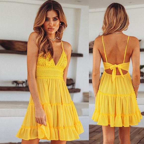 yellow short sundress